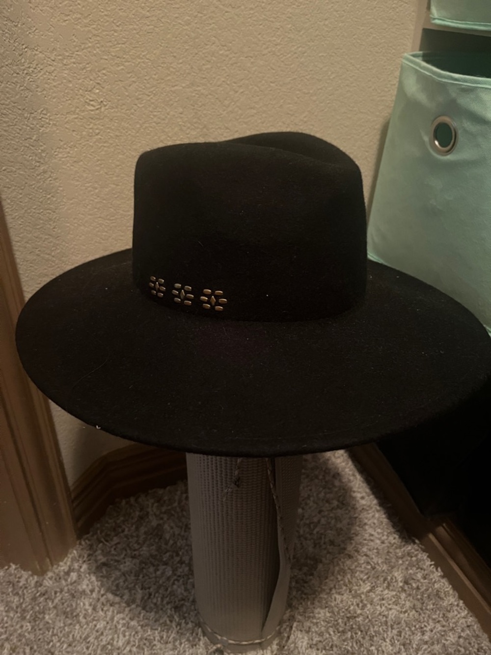 Black Wide Brim wool Hat with Stud Accents